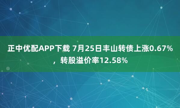 正中优配APP下载 7月25日丰山转债上涨0.67%，转股溢价率12.58%
